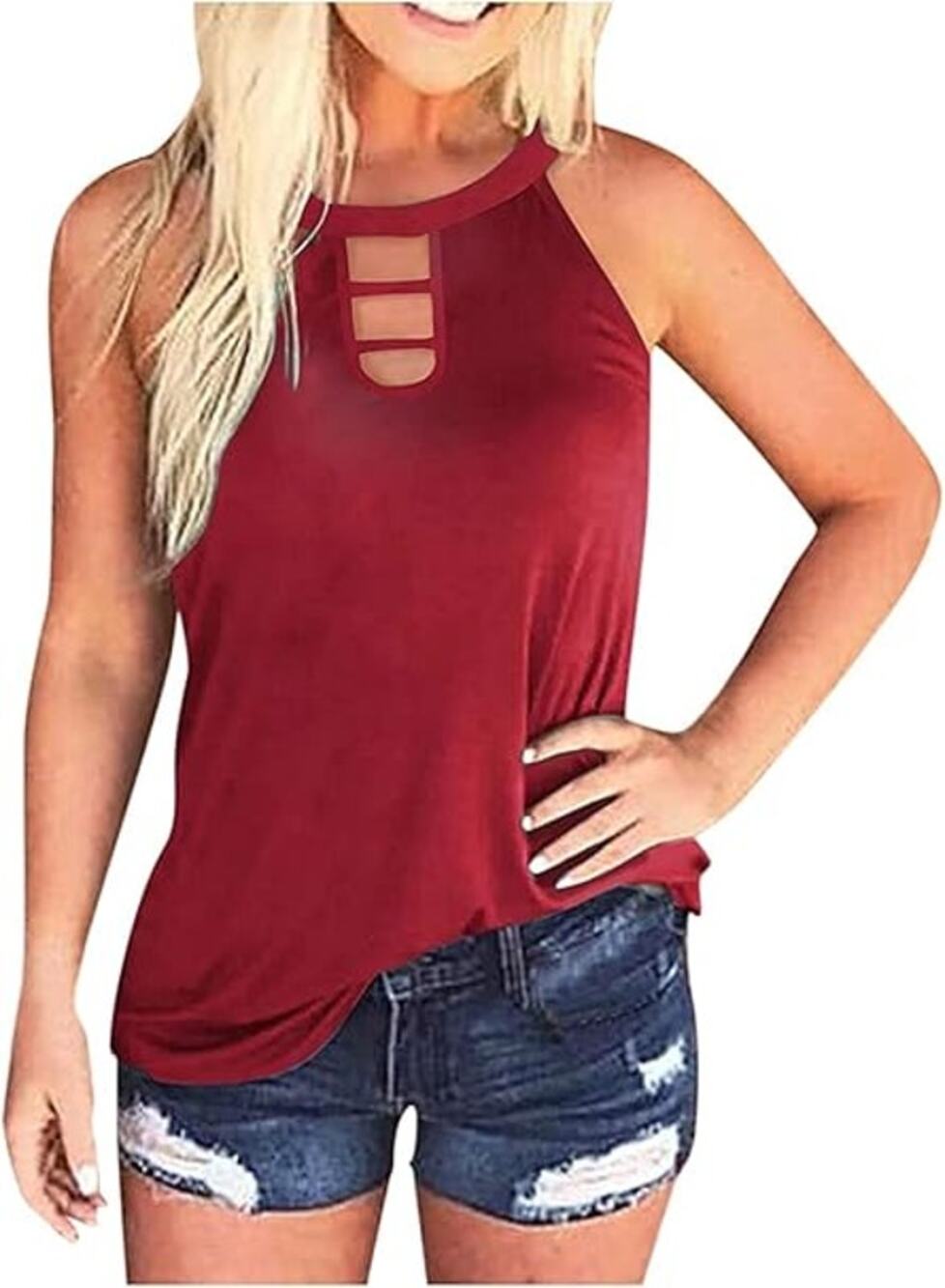 NWOT Unbranded Red Strappy Bust Keyhole Sleeveless Top Women's